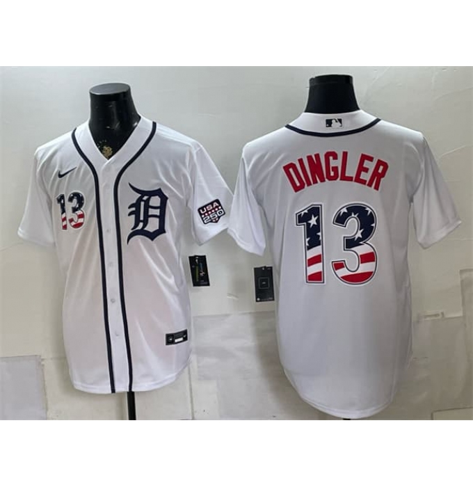 Men's Detroit Tigers #13 Dillon Dingler White 2026 USA 250 Fourth of July Stitched Baseball Jersey