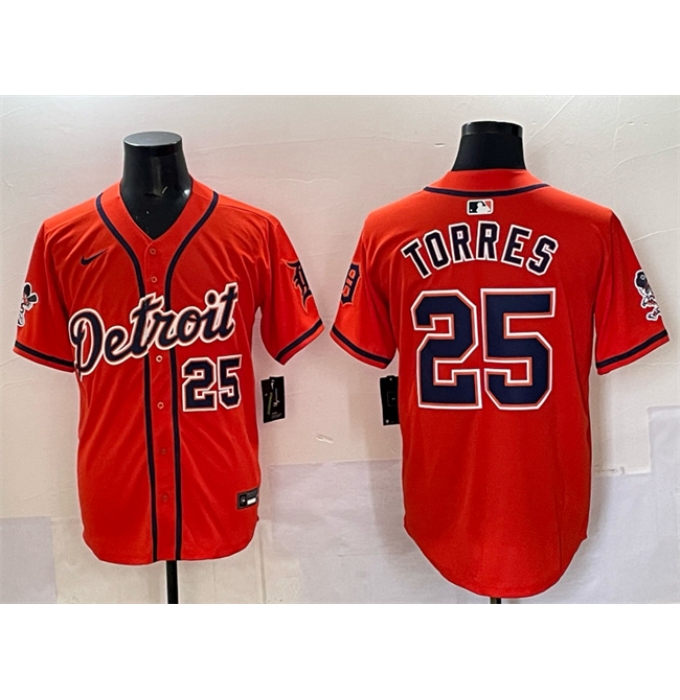 Men's Detroit Tigers #25 Gleyber Torres Orange With Vapor Premier Limited Stitched Baseball Jersey