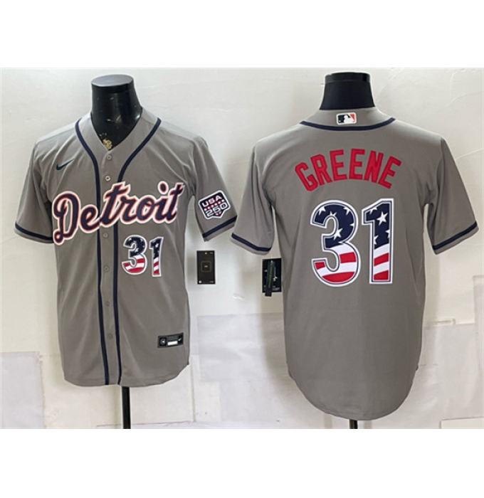 Men's Detroit Tigers #31 Riley Greene Gray 2026 USA 250 Fourth of July Stitched Baseball Jersey