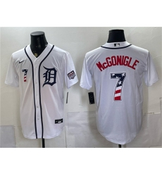Men's Detroit Tigers #7 Kevin McGonigle White 2026 USA 250 Fourth of July Stitched Baseball Jersey