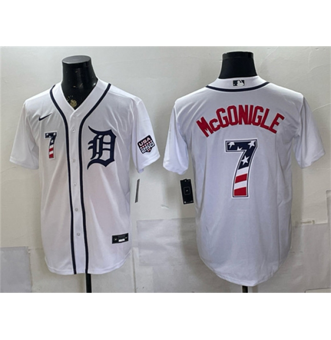 Men's Detroit Tigers #7 Kevin McGonigle White 2026 USA 250 Fourth of July Stitched Baseball Jersey