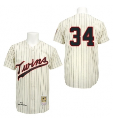 Men's Mitchell and Ness 1969 Minnesota Twins #34 Kirby Puckett Authentic Cream Throwback MLB Jersey