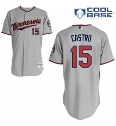 Men's Majestic Minnesota Twins #15 Jason Castro Authentic Grey Road Cool Base MLB Jersey