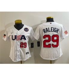 Women's USA Baseball #29 Cal Raleigh White 2026 World Baseball Classic United States 250th Anniversary Stadium Stitched Baseball Jersey