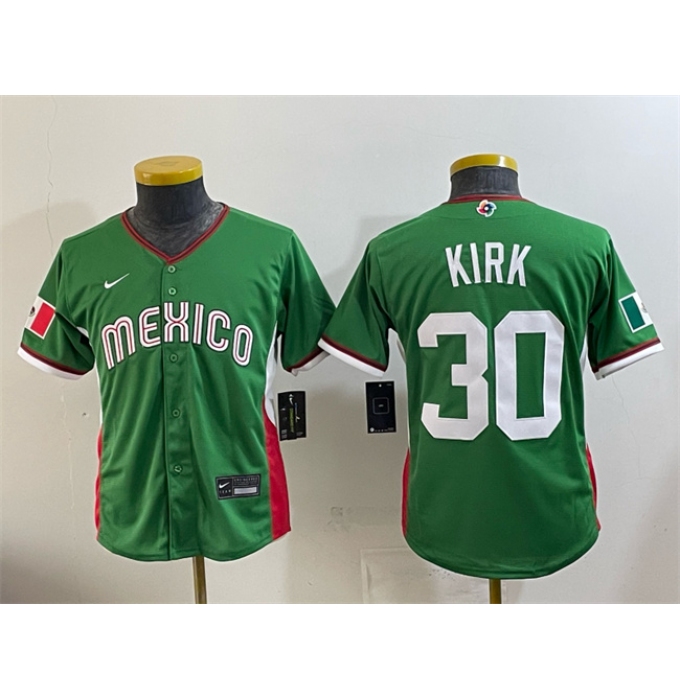 Youth Mexico Baseball #30 Alejandro Kirk Green 2026 World Baseball Classic Stadium Stitched Baseball Jersey