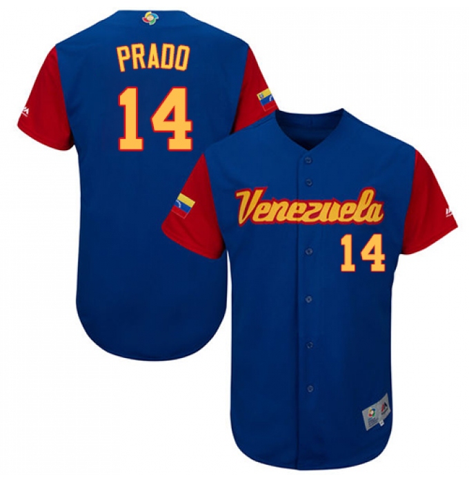 Men's Venezuela Baseball Majestic #14 Martin Prado Royal Blue 2017 World Baseball Classic Authentic Team Jersey