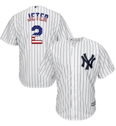 Men's Majestic New York Yankees #2 Derek Jeter Replica White USA Flag Fashion MLB Jersey