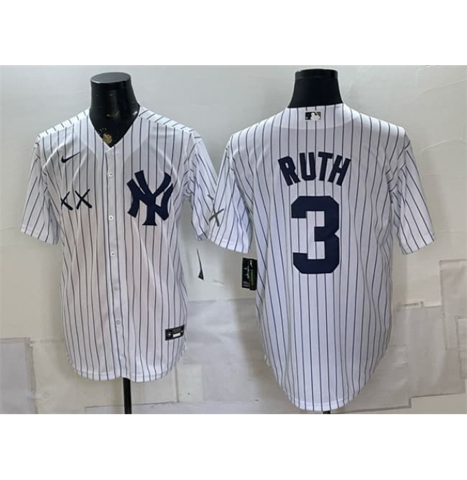 Men's New York Yankees x KAWS #3 Babe Ruth White Stadium Stitched Baseball Jersey