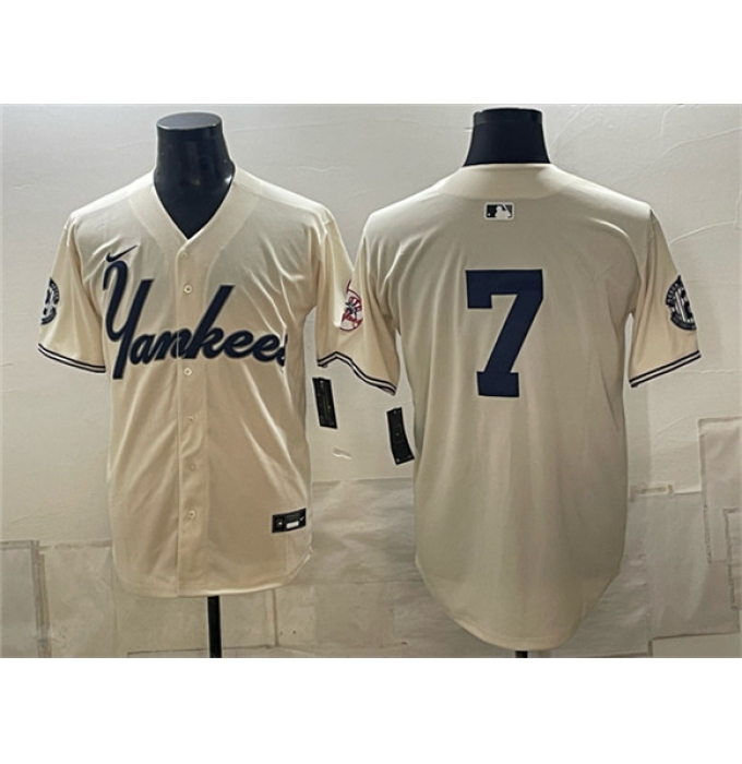 Men's New York Yankees #7 Mickey Mantle Cream Limited Stitched Baseball Jersey
