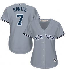 Women's Majestic New York Yankees #7 Mickey Mantle Replica Grey Road MLB Jersey