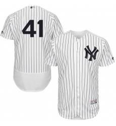 Men's Majestic New York Yankees #41 Randy Johnson White Home Flex Base Authentic Collection MLB Jersey