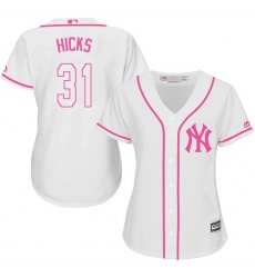 Women's Majestic New York Yankees #31 Aaron Hicks Replica White Fashion Cool Base MLB Jersey
