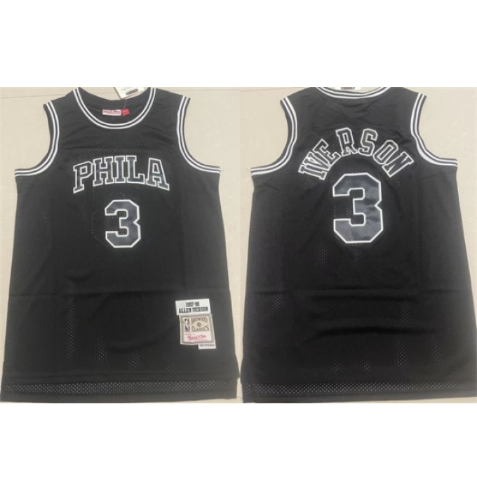Men's Philadelphia 76ers #3 Allen Iverson Black 1997-98 Throwback Stitched basketball Jersey