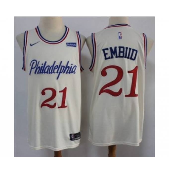 Men's 76ers #21 Joel Embiid Cream New City Edition Swingman Basketball Jersey