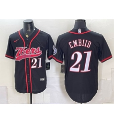 Men's Philadelphia 76ers #21 Joel Embiid Black Cool Base Stitched Baseball Jersey