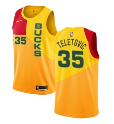 Men's Nike Milwaukee Bucks #35 Mirza Teletovic Swingman Yellow NBA Jersey - City Edition