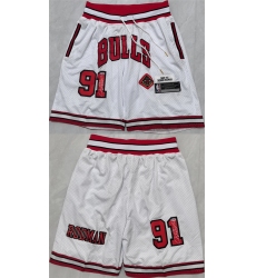 Men's Chicago Bulls #91 Dennis Rodman White 2025 Shorts (Run Small)