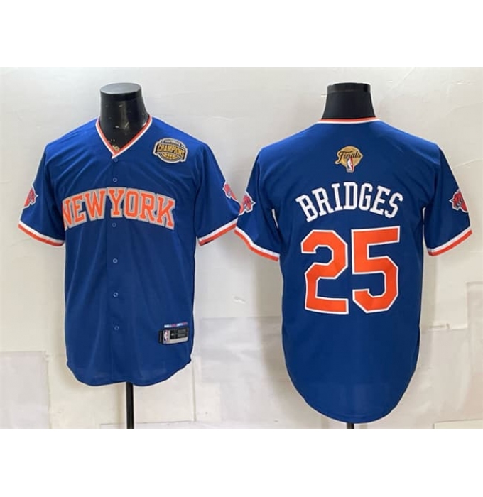 Men's New York Knicks #25 Mikal Bridges Blue 2026 Finals & Eastern Conference Champions Stitched Baseball Jersey