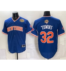 Men's New York Knicks #32 Karl-Anthony Towns Blue 2026 Finals & Eastern Conference Champions Stitched Baseball Jersey