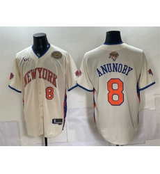 Men's New York Knicks #8 OG Anunoby Cream 2026 Finals & Eastern Conference Champions Stitched Baseball Jersey