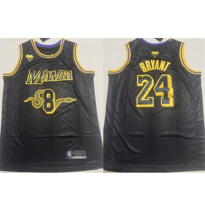 Men's Los Angeles Lakers Front #8 Back #24 Kobe Bryant Black Stitched Basketball Jersey