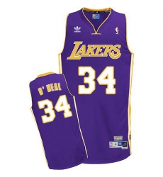 Men's Adidas Los Angeles Lakers #34 Shaquille O'Neal Swingman Purple Throwback NBA Jersey