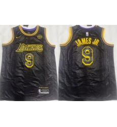 Mens Los Angeles Lakers #9 Bronny James Jr. Black 2024 Draft Stitched Basketball Jersey