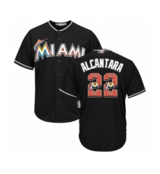 Men's Miami Marlins #22 Sandy Alcantara Authentic Black Team Logo Fashion Cool Base Baseball Jersey