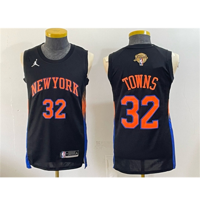 Men's New Yok Knicks #32 Karl-Anthony Towns Black 2026 Finals Statement Edition Stitched Jersey