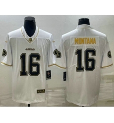Men's San Francisco 49ers #16 Joe Montana White Gold Stitched Jersey