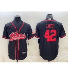 Men's San Francisco 49ers #42 Ronnie Lott Black With Patch Cool Base Stitched Baseball Jersey
