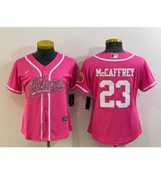 Women's San Francisco 49ers #23 Christian McCaffrey Pink With Patch Cool Base Stitched Baseball Jersey