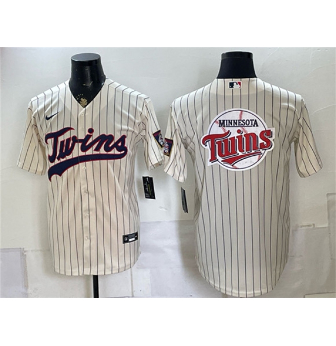 Men's Minnesota Twins Team Big Logo Cream 2026 Field of Dreams Stadium Stitched Baseball Jersey