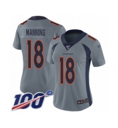 Women's Denver Broncos #18 Peyton Manning Limited Silver Inverted Legend 100th Season Football Jersey