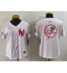 Youth New York Yankees Team Big Logo White Pink Pinstripe Limited Stitched Baseball Jersey