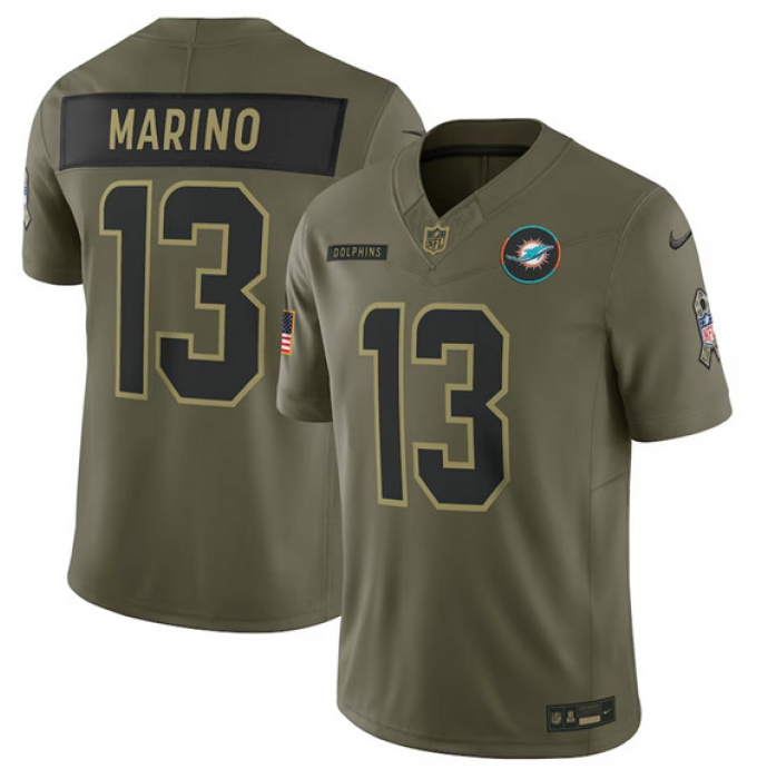 Men's Miami Dolphins #13 Dan Marino Olive 2025 Salute to Service Limited Football Stitched Jersey