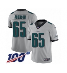 Men's Philadelphia Eagles #65 Lane Johnson Limited Silver Inverted Legend 100th Season Football Jersey