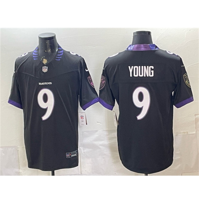 Men's Baltimore Ravens #9 Zion Young Black 2026 F.U.S.E. Vapor Stitched Limited Football Jersey