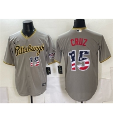 Men's Pittsburgh Pirates #15 Oneil Cruz Grey USA 250 Fourth of July Stitched Baseball Jersey